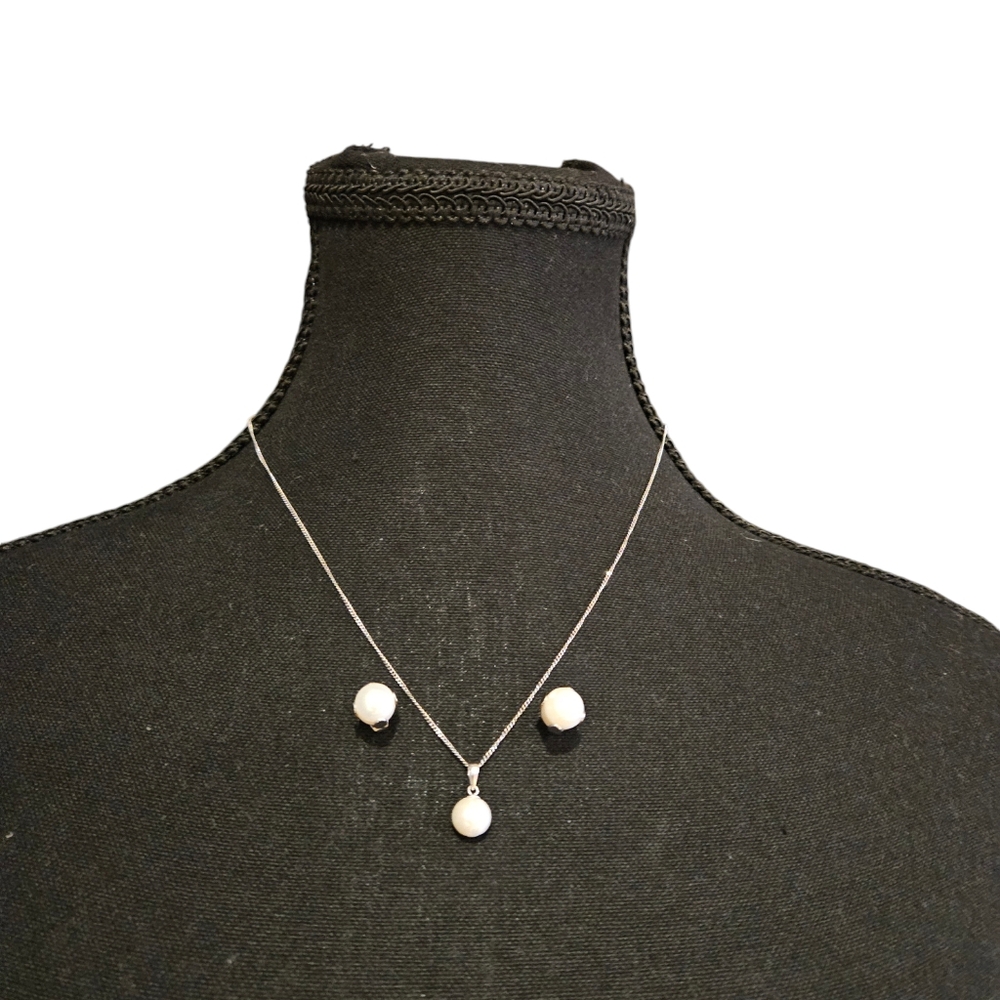 Silver 925 necklace & pearl pendant with pearl earrings